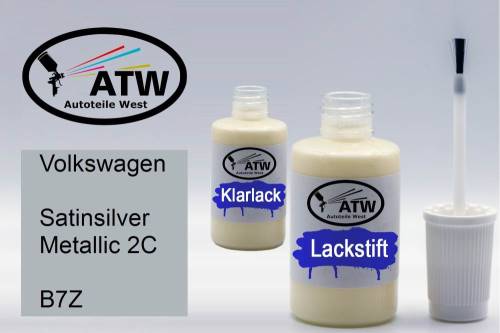 Volkswagen, Satinsilver Metallic 2C, B7Z: 20ml Lackstift + 20ml Klarlack - Set, von ATW Autoteile West.